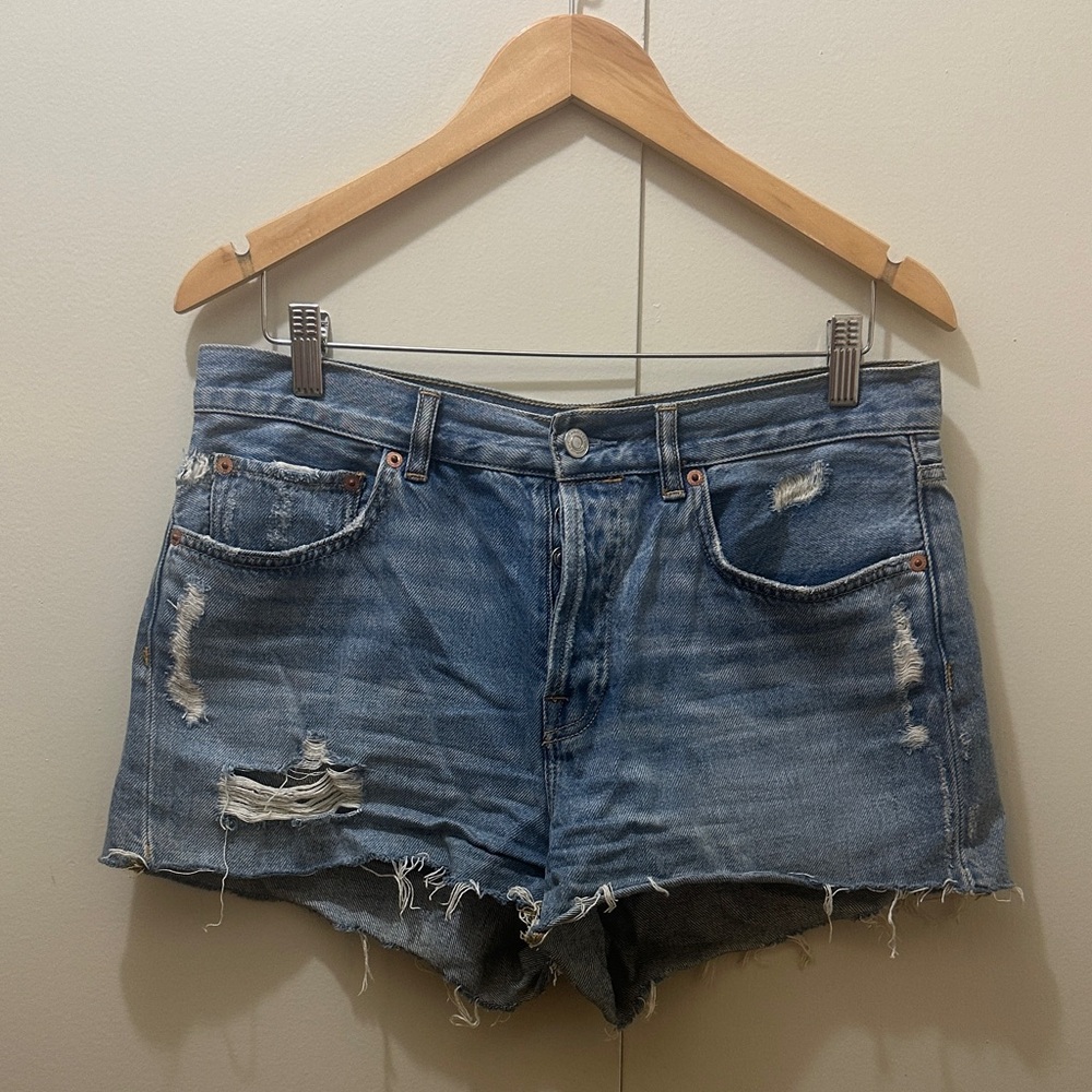 All Saints Blue Distressed Jean Shorts